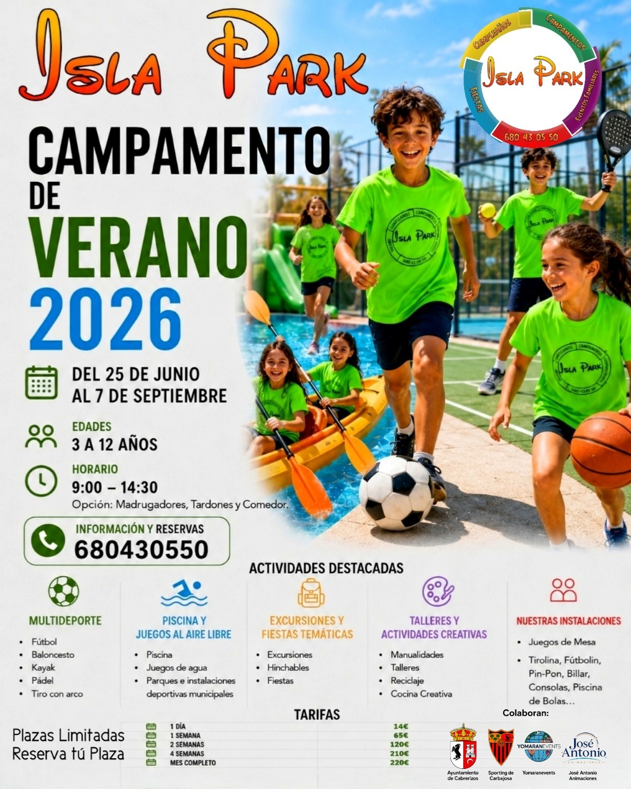 Cartel del Campamento de Verano 2026 de Isla Park Cabrerizos