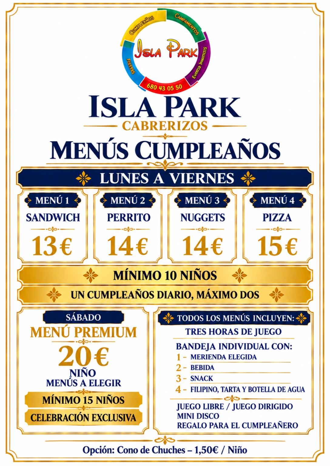Menús cumpleaños Isla Park